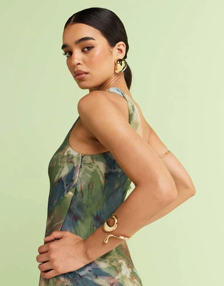 & Other Stories & Other Stories one shoulder satin midi dress with twisted strap detail in watercolour print 3