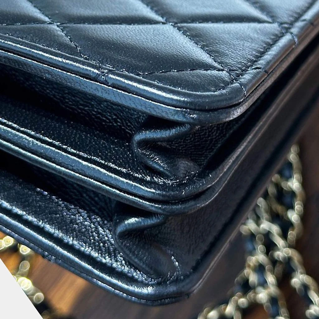 Chanel Chanel Black Gold Lambskin Leather Double Chain Large Phone Bag 13
