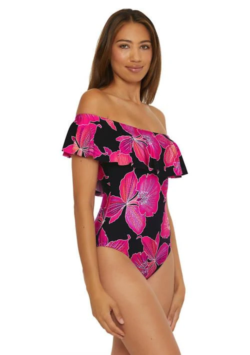 Trina Turk Turk Fleury Floral Printed Ruffle Off The Shoulder One Piece Swimsuit 3