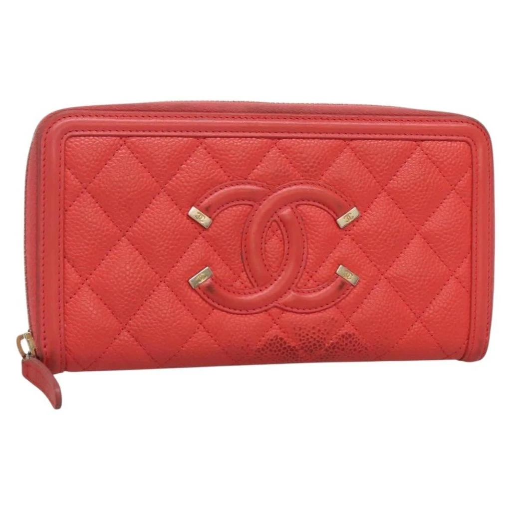 Chanel Filigree Zip Around Wallet Quilted Caviar Leather Wallets Accessory (Pre-Owned)