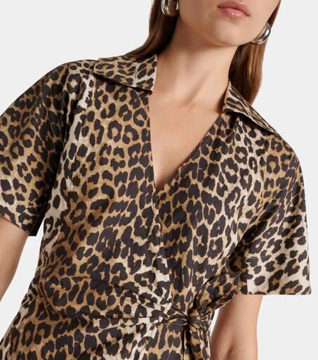 Ganni Leopard-print cotton wrap dress 4
