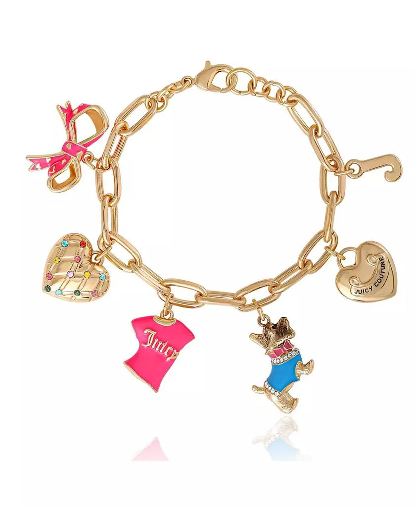 Juicy Couture Pink and Gold Charm Bracelet with Bow, Dog, and Heart - 7.5

