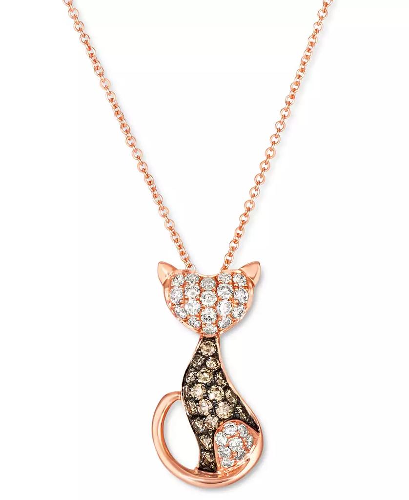 Le Vian Nude Diamond (1/3 ct. t.w.) & Chocolate Diamond (1/4 ct. t.w.) Cat Necklace in 14k Rose Gold, 18" + 2" extender
