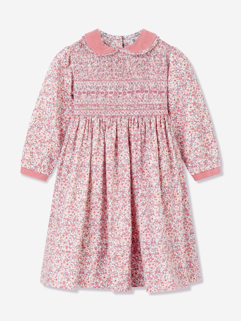 Sarah Louise Girls Floral Smocked Dress in Pink