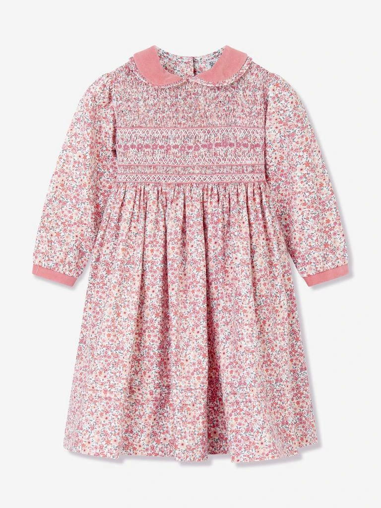 Sarah Louise Girls Floral Smocked Dress in Pink 1