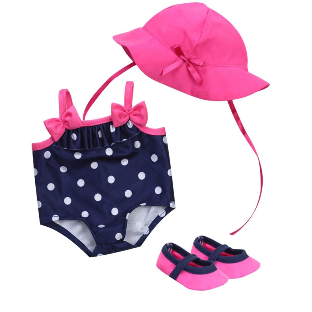 Teamson Sophia’s Polka Dot Bathing Suit Set for 15'' Dolls, Navy/Pink
