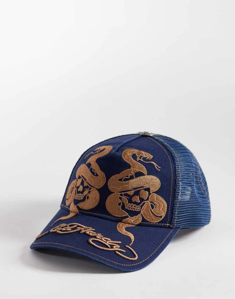 Ed Hardy Gold Trucker Hat with Dragon Design Ed Hardy Trucker Hat Embroidered Rhinestone Dragon Tattoo  main image 3