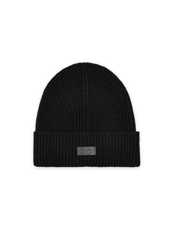 UGG Rib-Knit Wool Blend Logo Beanie 1