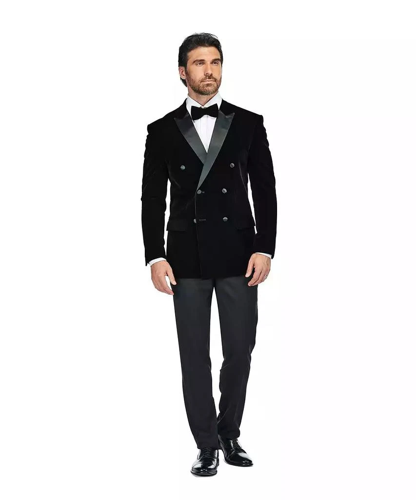 Gino Vitale Men's 2 Piece Double Breasted Velvet Birdseye Lapel Slim Fit Tuxedo 1