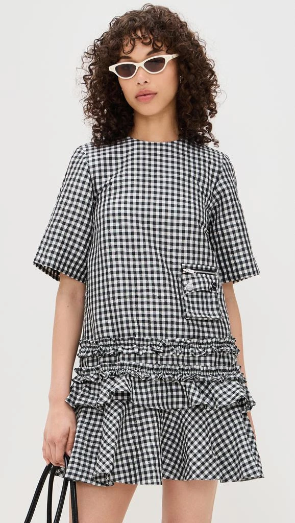 Ganni Crinkled Taffeta Check Open Back Mini Dress 1