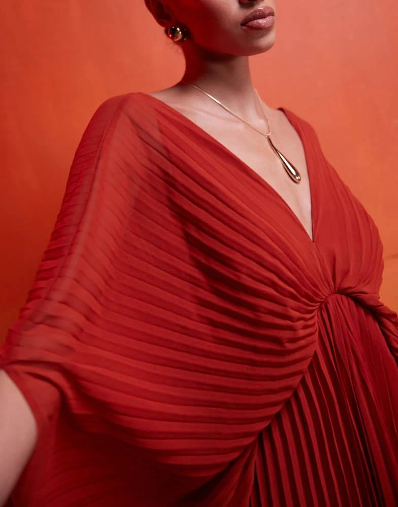 ASOS ASOS DESIGN ultimate blouson sleeve pleated maxi dress with deep V & twist back in rust 4