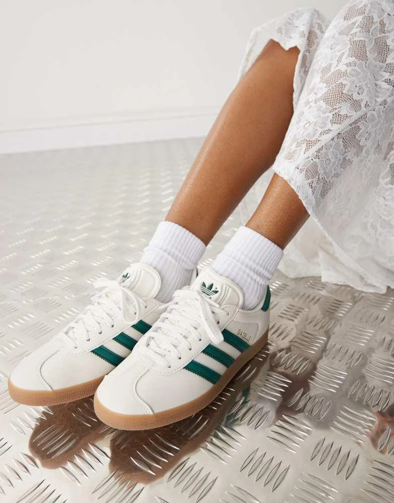 Adidas adidas Originals Gazelle trainers in cream and green 4