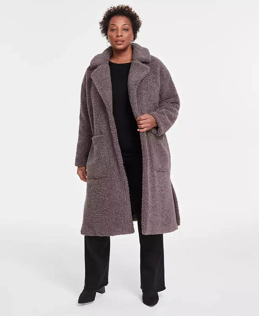 BCBG Plus Size Notched-Collar Teddy Coat 1