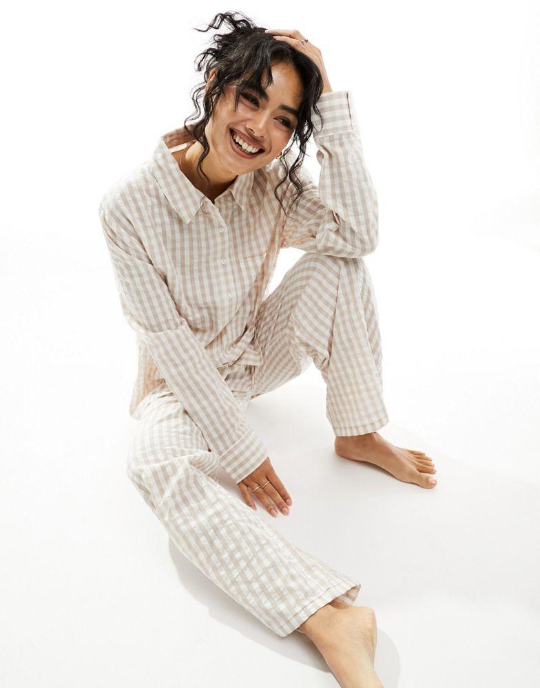 Luna Luna Mix&Match oversized pyjama shirt in beige gingham