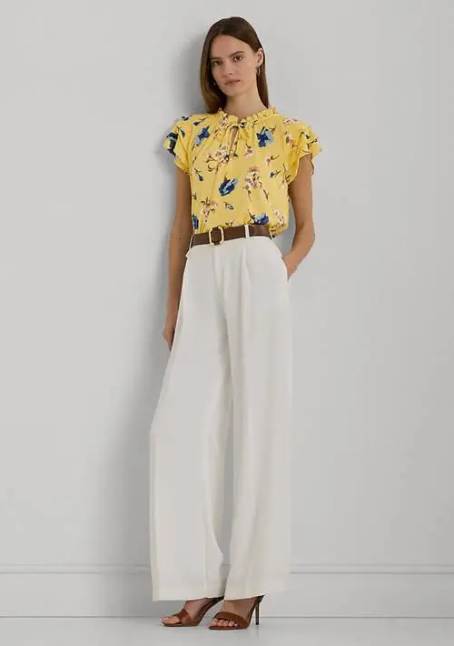 Ralph Lauren Petite Floral Linen Blend Jersey Tie Neck Top 4
