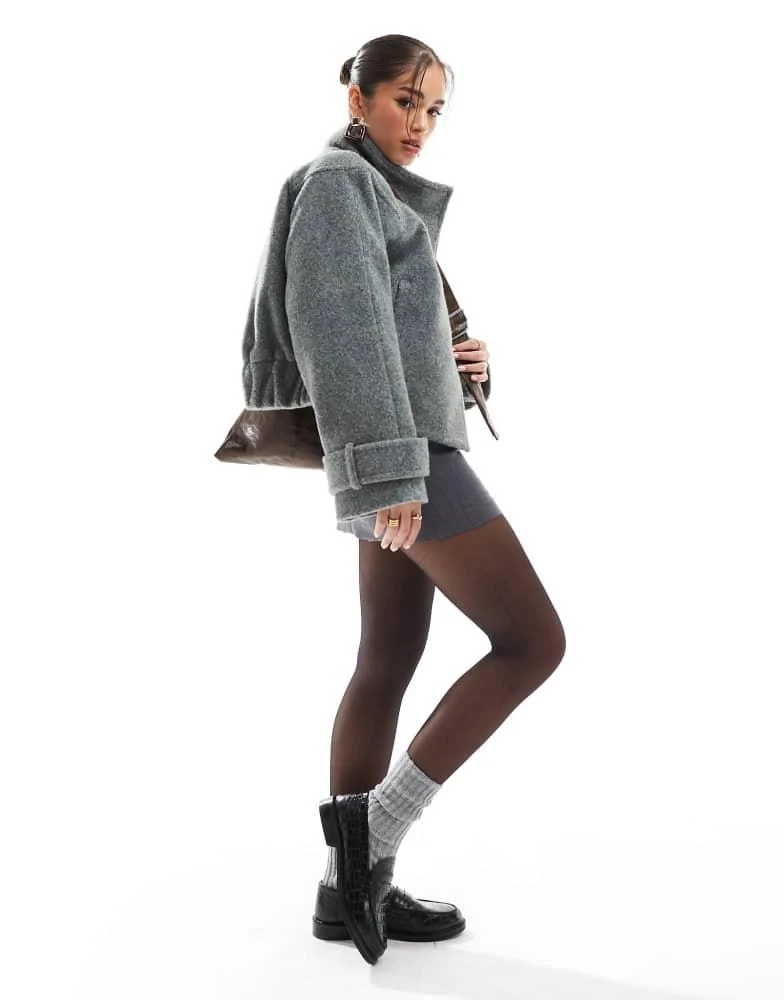 ASOS ASOS DESIGN funnel neck brushed formal biker jacket in charcoal 5
