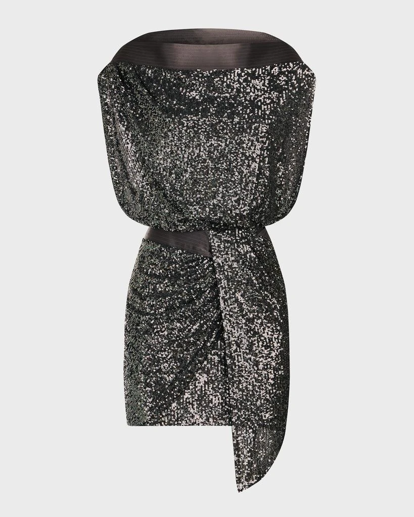 HALSTON Tyler Draped Cap-Sleeve Sequin Mini Dress 2