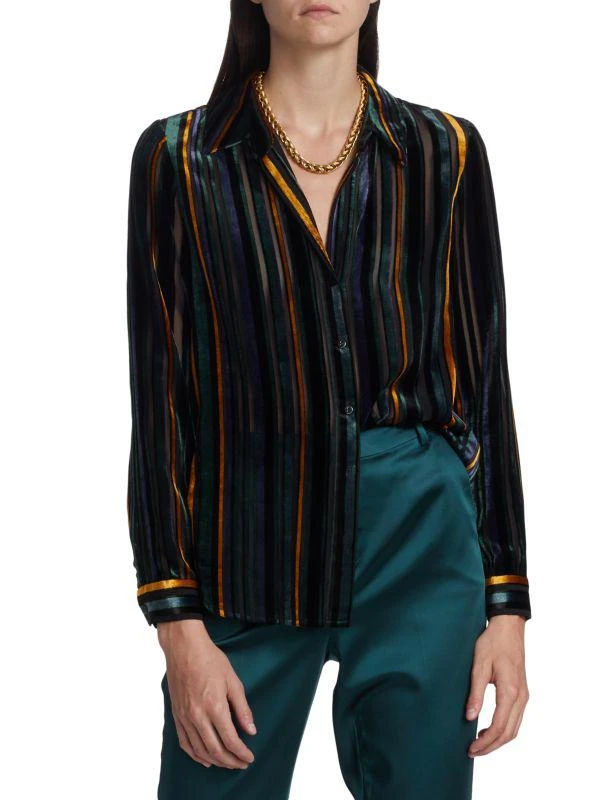 L'Agence Laurent Striped Velvet Shirt 1