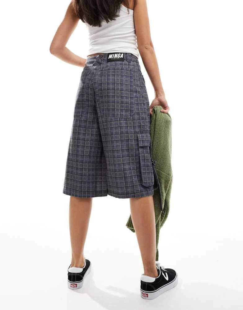 minga Minga London cargo longline jorts in plaid print 2