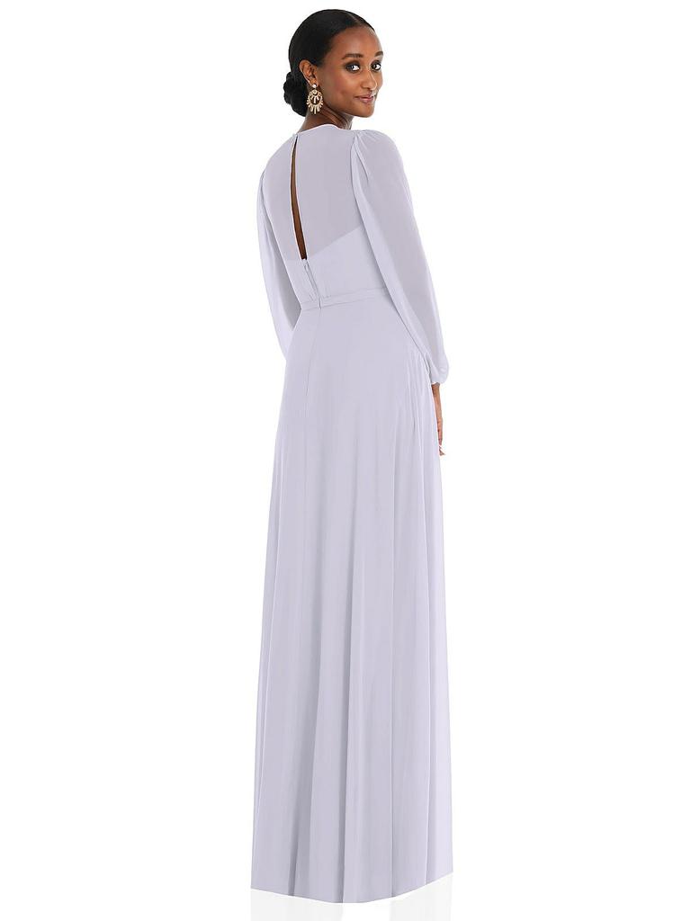 Dessy Collection Strapless Chiffon Maxi Dress with Puff Sleeve Blouson Overlay