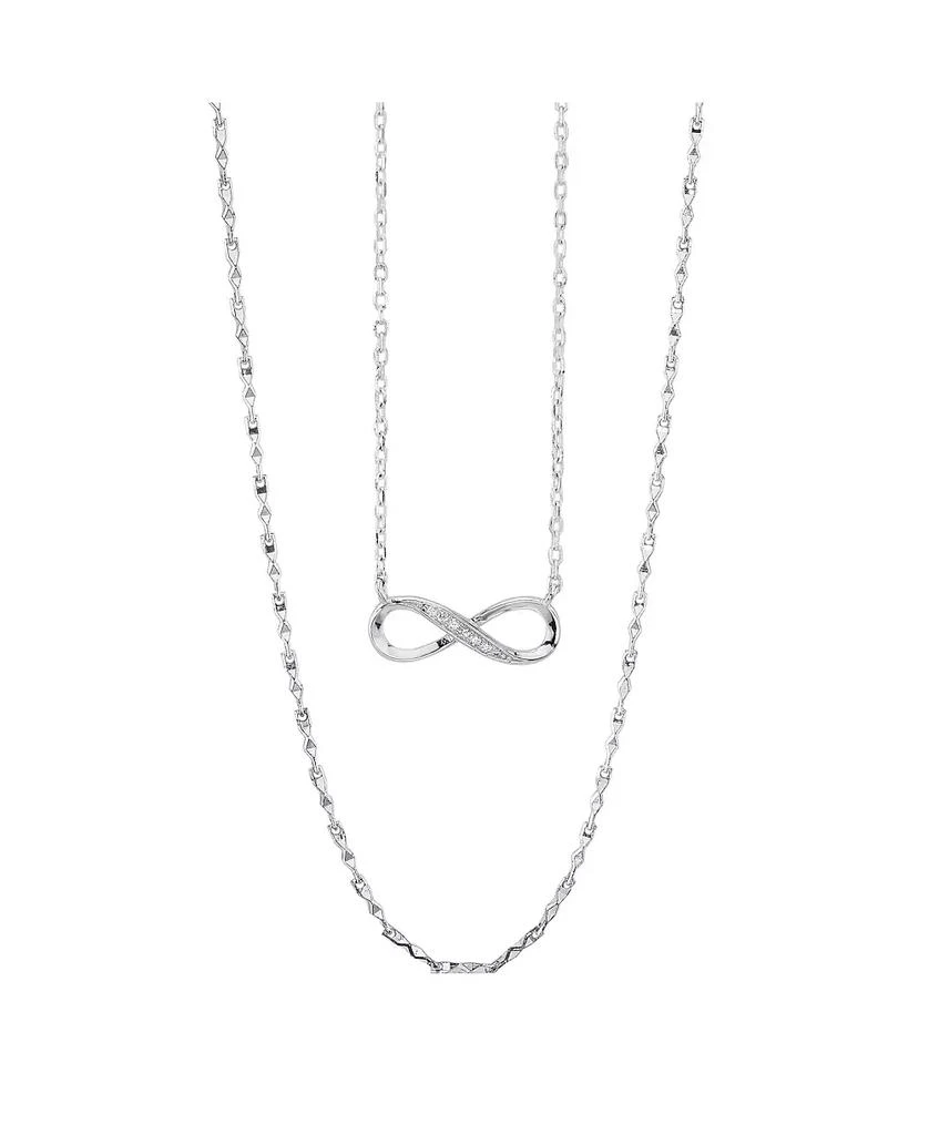 Unwritten Silver Plated Clear Cubic Zirconia Infinity Duo Necklace with Studded Second Chain 1