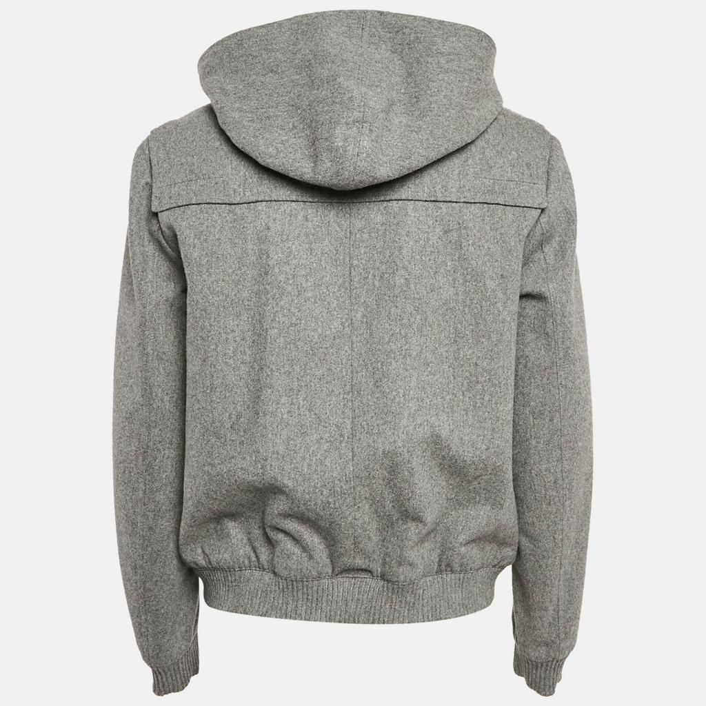 Shop Dior Homme Grey Wool Zip Front Hooded Duffle Jacket XXL on