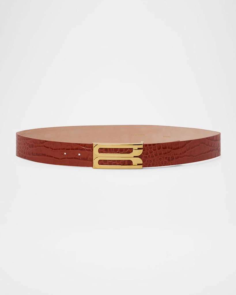 Victoria Beckham Deep Burgundy Calf Leather Belt - NWT Dorian Belt In Burgundy Croc Embossed Calf Leather  main image 2