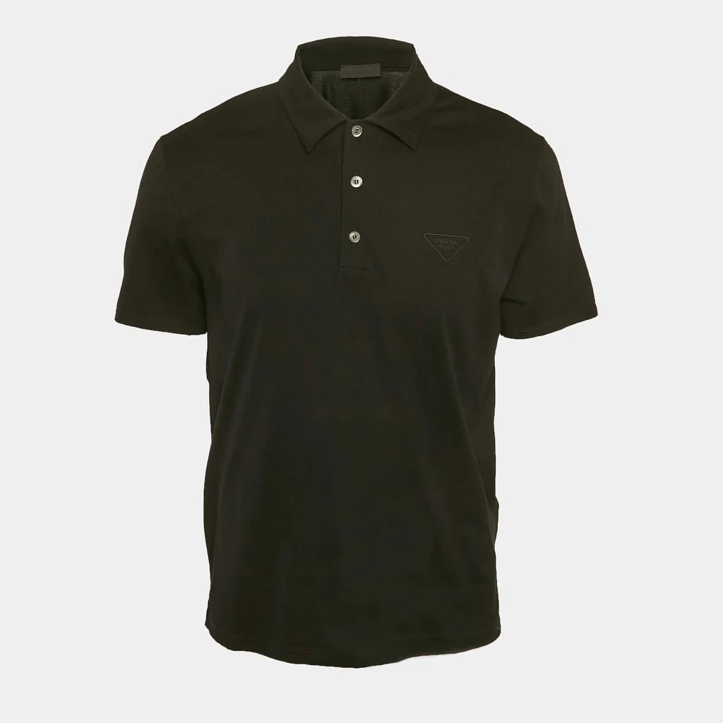 Prada Prada Black Logo Embroidered Cotton Polo T-Shirt XL 1