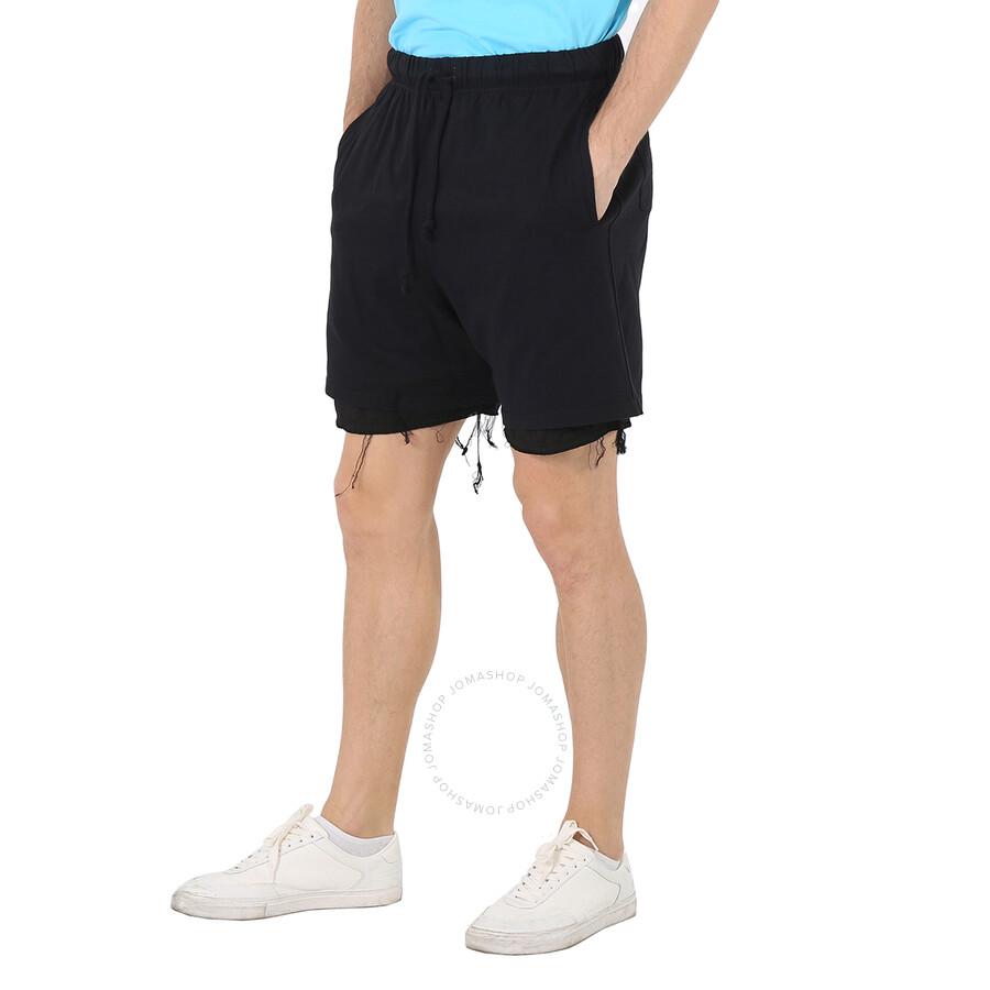 424 Men's Black Double Layer Cotton Shorts