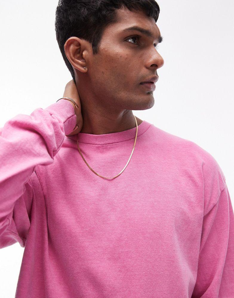 Topman Topman vintage wash long sleeve t-shirt in bright pink