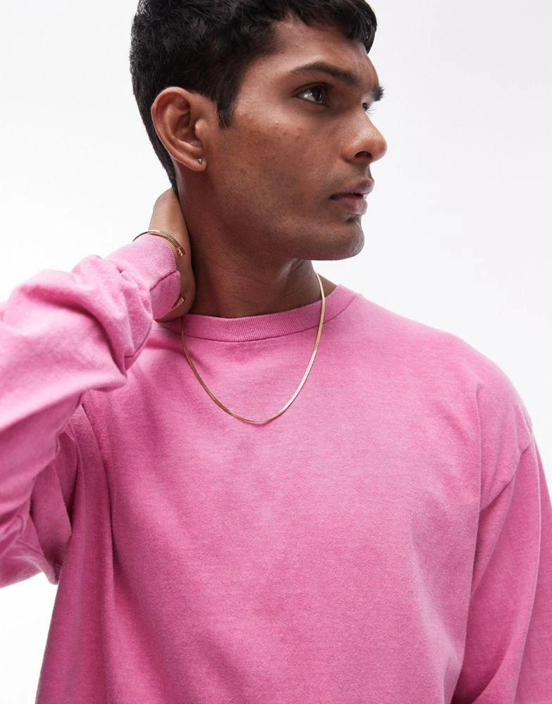 Topman Topman vintage wash long sleeve t-shirt in bright pink 2