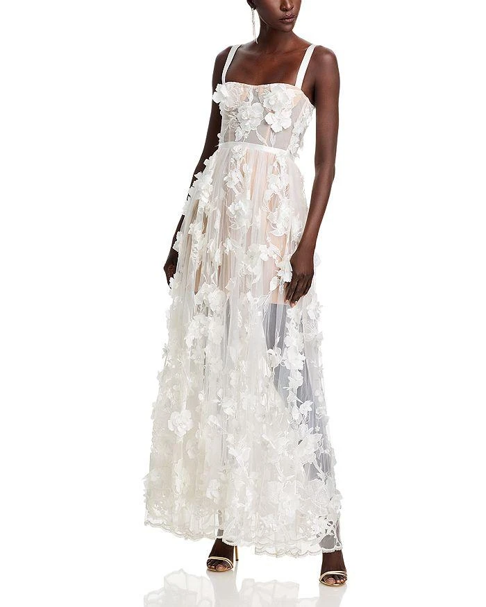 beaded floral maxi dress Pink Strapless Multi-Colored Floral Beaded Appliqué Long Dress