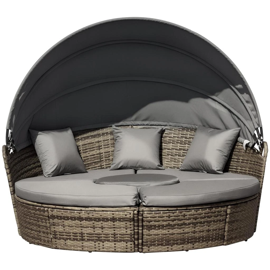 Hivvago Round Outdoor Daybed Set with Adjustable Sun Canopy