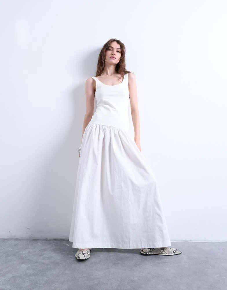 Topshop Topshop poplin mix scoop neck maxi dress in white