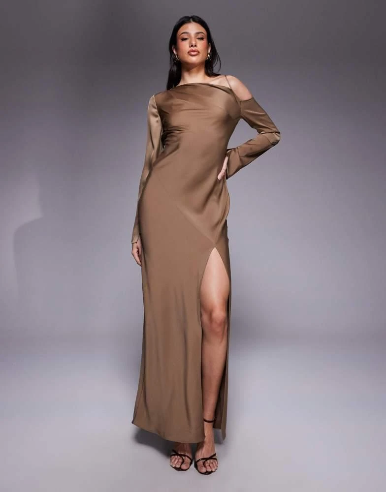 ASOS DESIGN Tall asymmetric neckline tie back midi dress in brown  On Sale  Now with Up to 56% Off | Discover Exclusive Deals & Savings at BeyondStyle   Authentic ASOS Home|women
