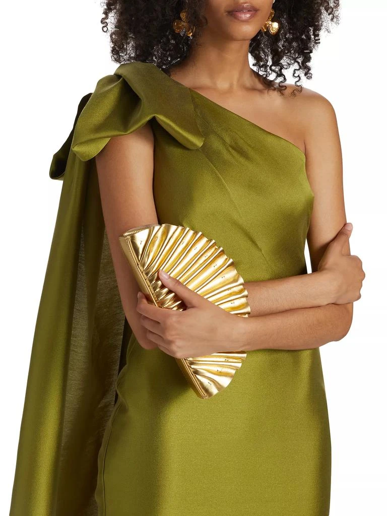 MARCHESA Mikado One-Shoulder Cape Dress 6