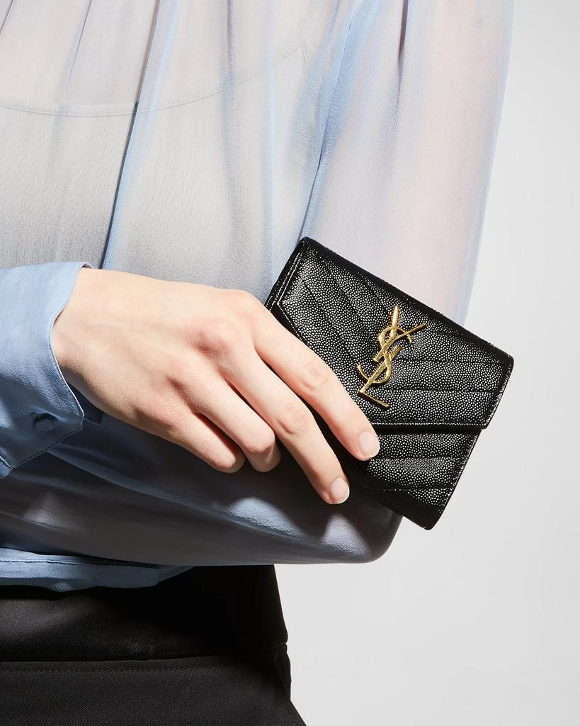 Yves Saint Laurent YSL Monogram Trifold Wallet in Grained Leather 2