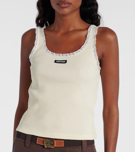 miu miu メッシュ　タンクトップ　キャミソール Miu Miu Lace-trimmed cotton tank top - Lingerie - Free Shipping