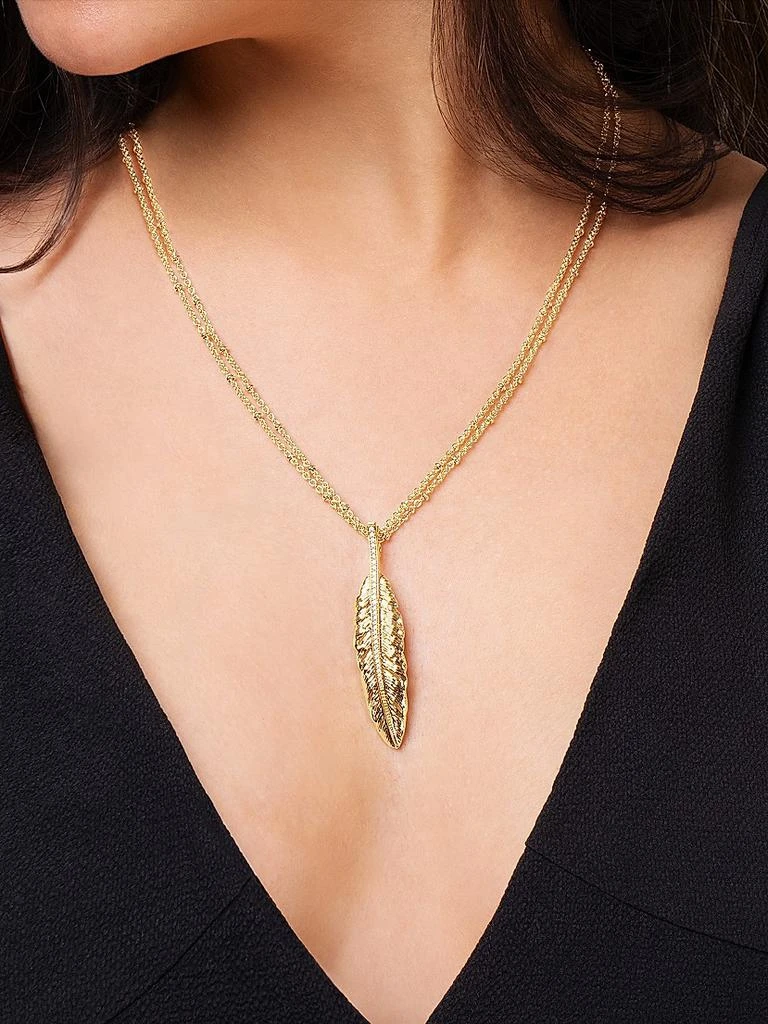 Anabel Aram Feather 18K-Gold-Plated 
Cubic Zirconia Pendant Necklace 2