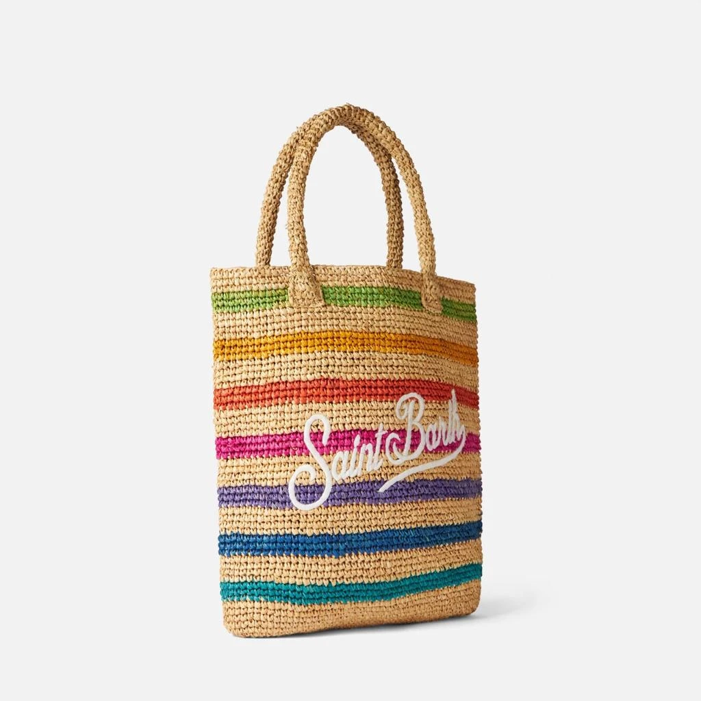 MC2 Saint Barth Raffia Bucket Bag With Multicolor Stripes And Embroidery 3