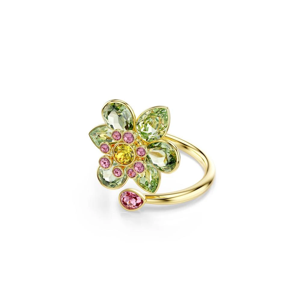 Swarovski Idyllia open ring mixed cuts flower green gold-tone plated 1