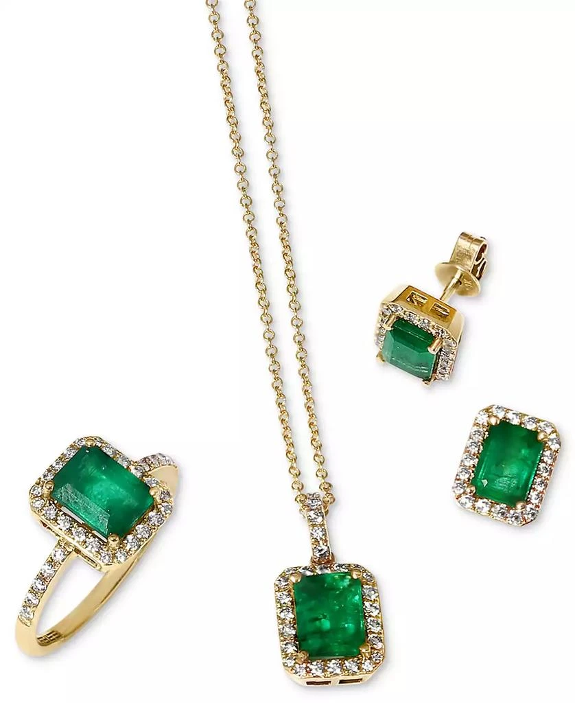 Effy EFFY Emerald (1-9/10 ct. t.w.) and Diamond (1/4 ct. t.w.) Stud Earrings in 14k Gold, Created for Macy's 4