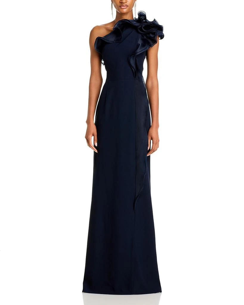 Teri Jon One Shoulder Crepe Column Gown 6