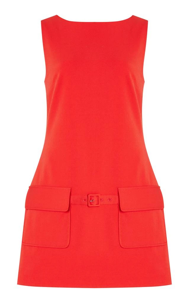 Staud STAUD - Sheila Belted Stretch-Crepe Mini Dress - Red - S - Moda Operandi 1
