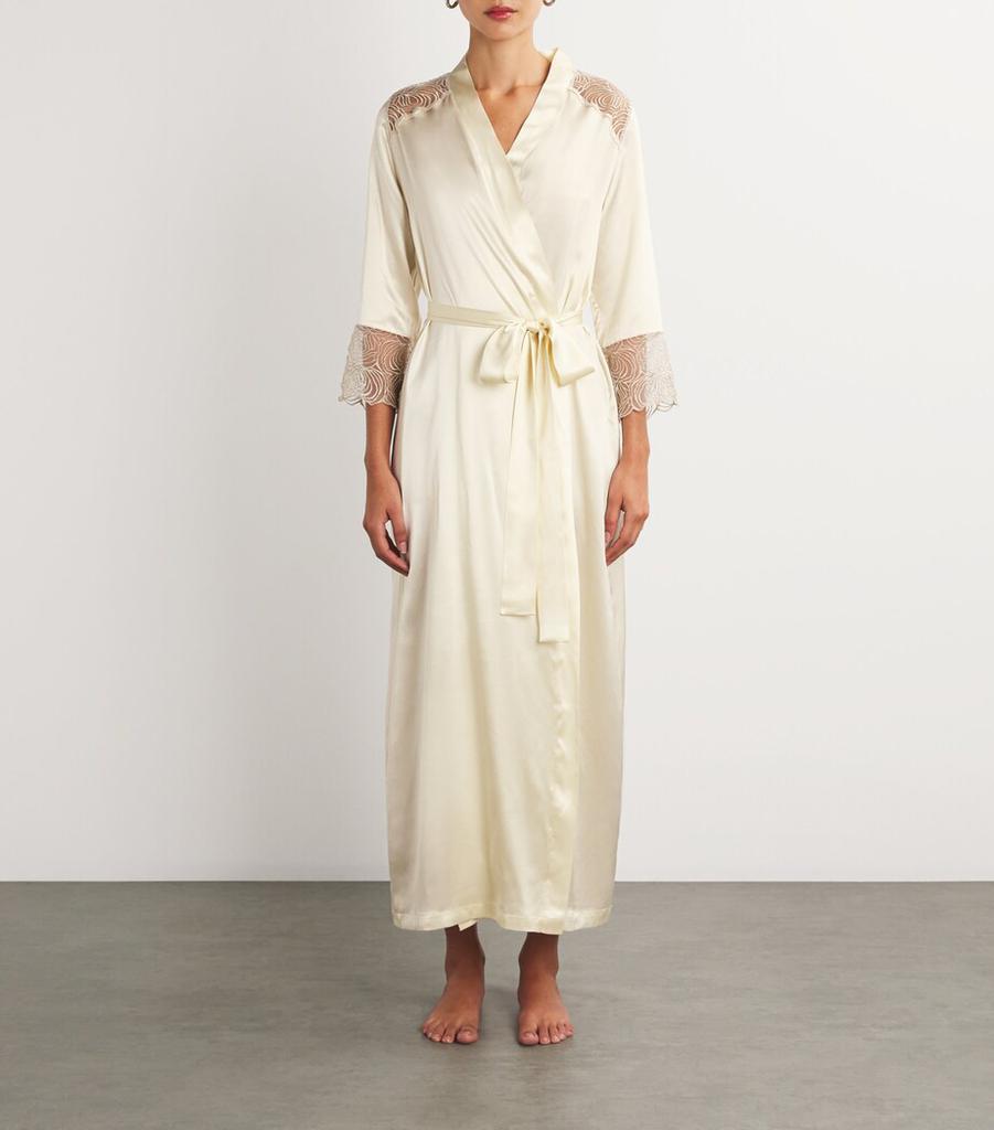 GILDA & PEARL Silk Lace-Trim Long Robe