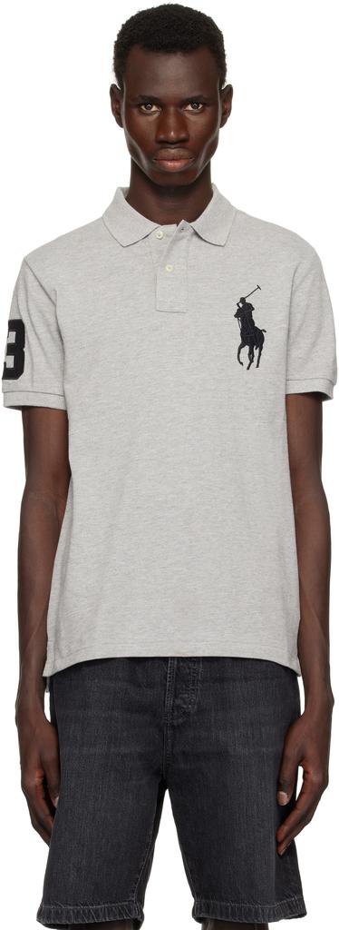 Ralph Lauren Gray Custom Slim Fit Big Pony Mesh Polo