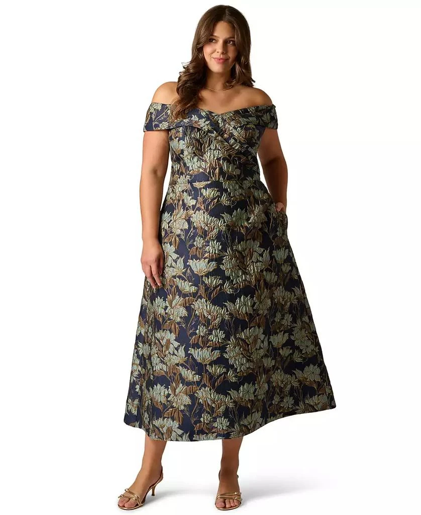 papell dresses plus size Adrianna Papell Plus Size Metallic Mesh Gown