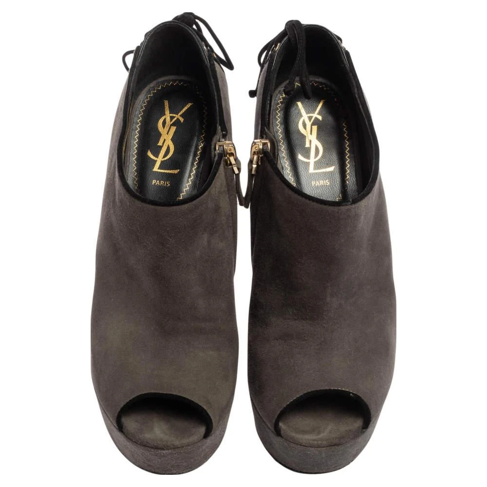 Yves Saint Laurent Saint Laurent Grey Suede  Wedge Peep Toe Booties Size 38 3