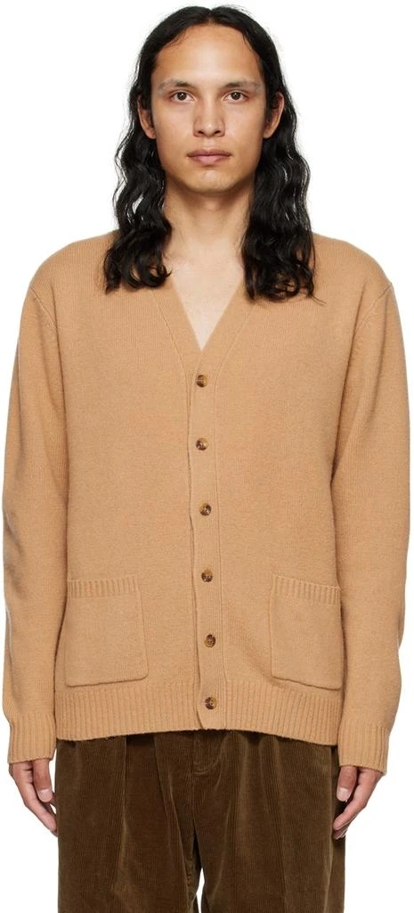 BEAMS PLUS Beige 7G Elbow Patch Cardigan 1