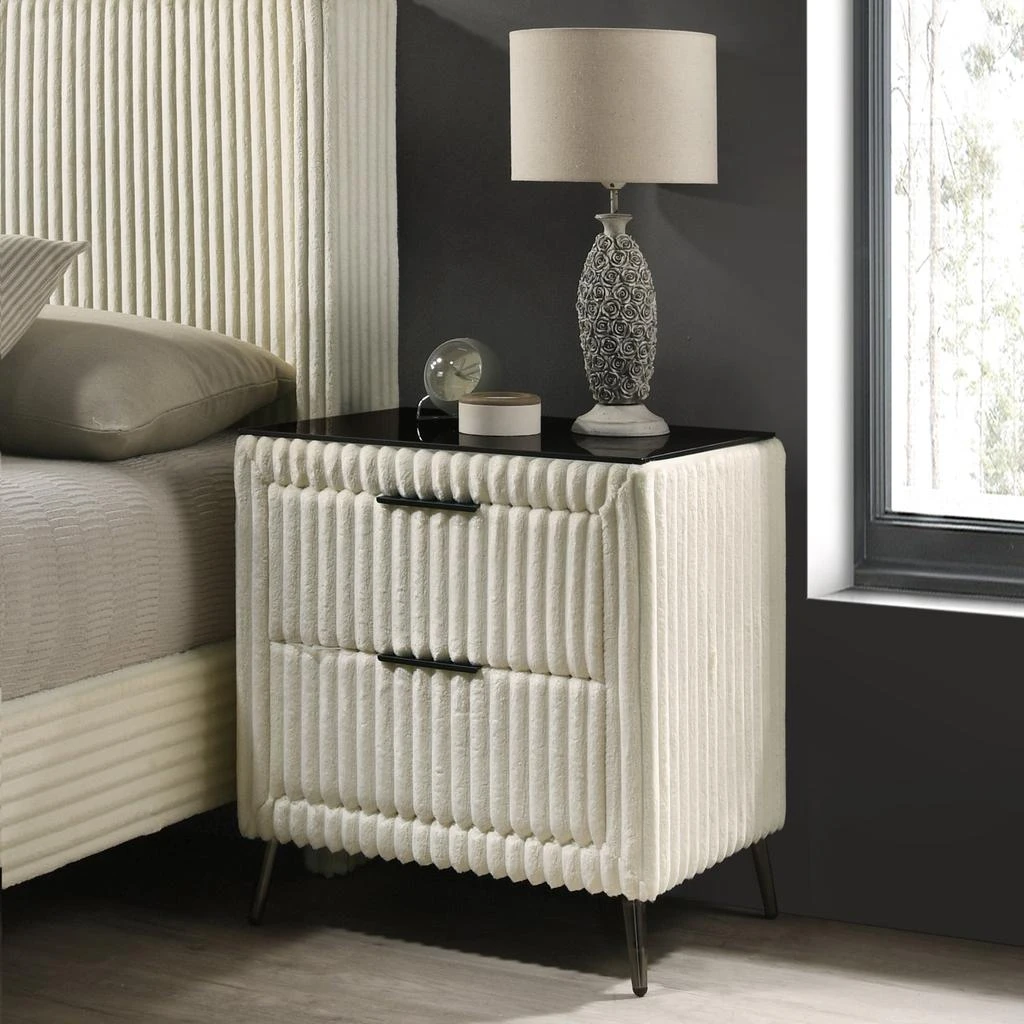 Streamdale Furniture Streamdale Wide Wale Corduroy Upholstery Panel King Bed with 2 Nightstands, Cream 4